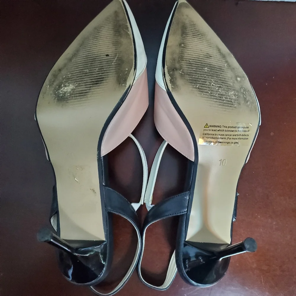 New York & Company Mika Pointed Toe Slingback Heels, 10, Black/Ivory/Blush